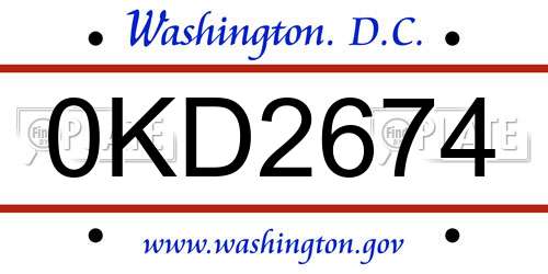 0KD2674 District Of Columbia License Plate