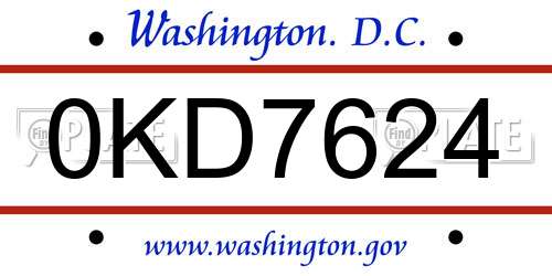 0KD7624 District Of Columbia License Plate