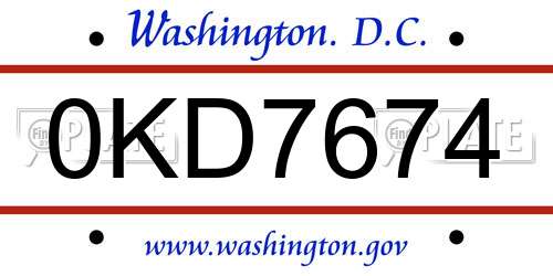0KD7674 District Of Columbia License Plate