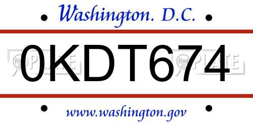 0KDT674 District Of Columbia License Plate