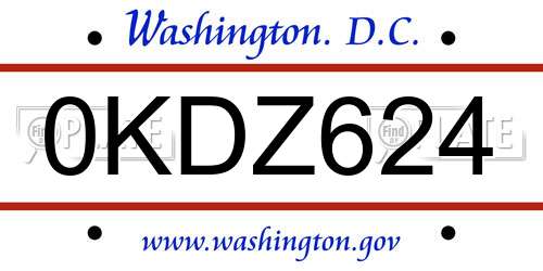 0KDZ624 District Of Columbia License Plate