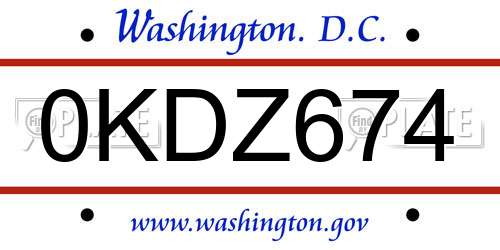 0KDZ674 District Of Columbia License Plate