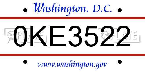 0KE3522 District Of Columbia License Plate