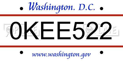 0KEE522 District Of Columbia License Plate