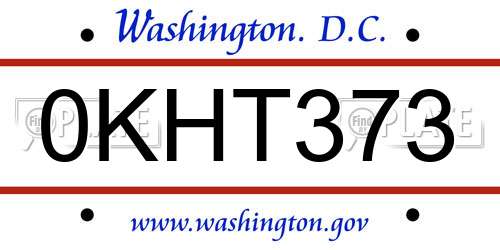0KHT373 District Of Columbia License Plate