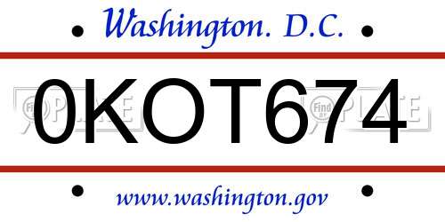 0KOT674 District Of Columbia License Plate