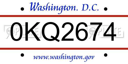 0KQ2674 District Of Columbia License Plate