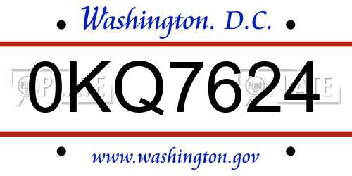 0KQ7624 District Of Columbia License Plate
