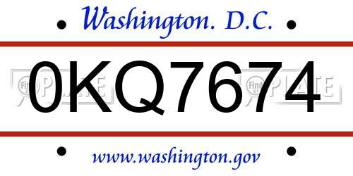 0KQ7674 District Of Columbia License Plate