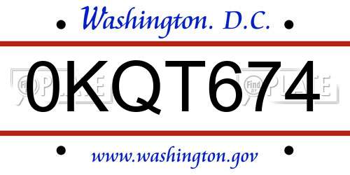 0KQT674 District Of Columbia License Plate
