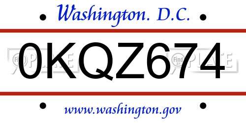 0KQZ674 District Of Columbia License Plate