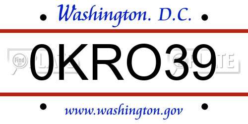 0KRO39 District Of Columbia License Plate