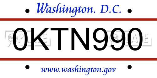 0KTN990 District Of Columbia License Plate