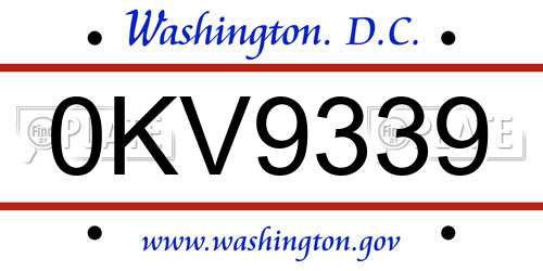 0KV9339 District Of Columbia License Plate
