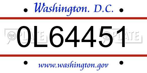 0L64451 District Of Columbia License Plate