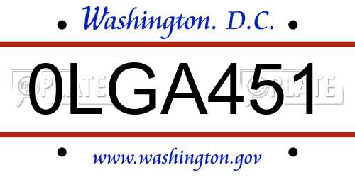 0LGA451 District Of Columbia License Plate