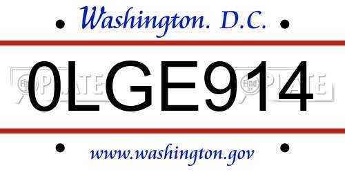 0LGE914 District Of Columbia License Plate