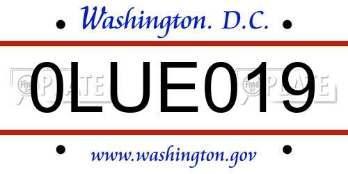 0LUE019 District Of Columbia License Plate