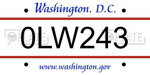 0LW243 District Of Columbia License Plate