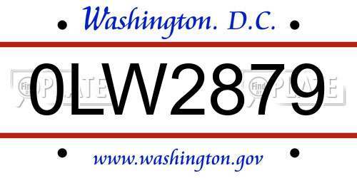 0LW2879 District Of Columbia License Plate