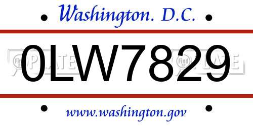 0LW7829 District Of Columbia License Plate