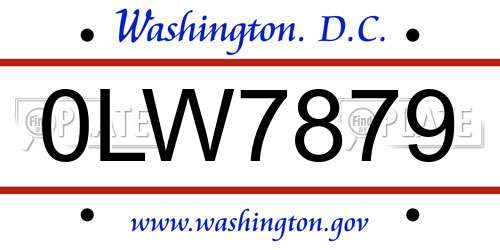 0LW7879 District Of Columbia License Plate