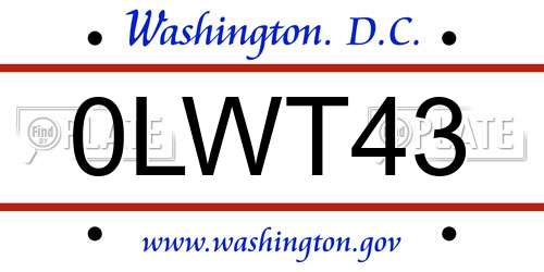 0LWT43 District Of Columbia License Plate