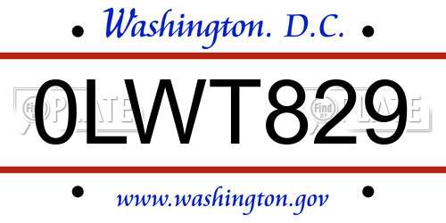 0LWT829 District Of Columbia License Plate