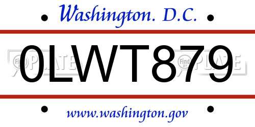 0LWT879 District Of Columbia License Plate