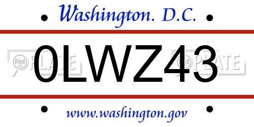 0LWZ43 District Of Columbia License Plate