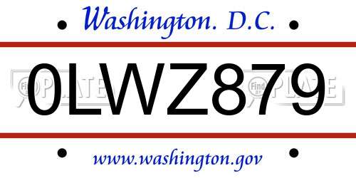 0LWZ879 District Of Columbia License Plate
