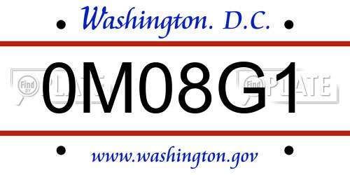 0M08G1 District Of Columbia License Plate