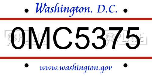 0MC5375 District Of Columbia License Plate
