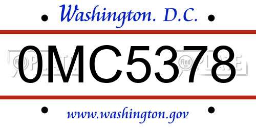 0MC5378 District Of Columbia License Plate