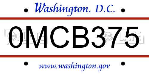 0MCB375 District Of Columbia License Plate