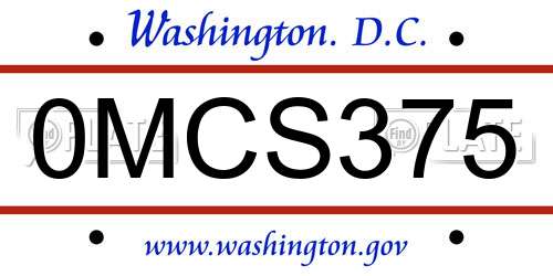 0MCS375 District Of Columbia License Plate
