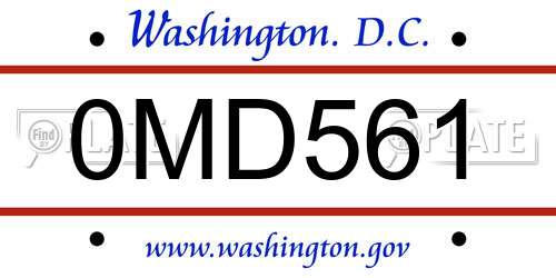 0MD561 District Of Columbia License Plate