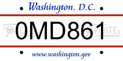 0MD861 District Of Columbia License Plate