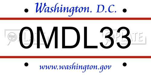 0MDL33 District Of Columbia License Plate