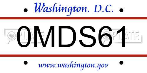 0MDS61 District Of Columbia License Plate