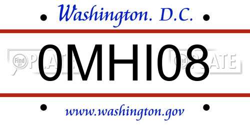 0MHI08 District Of Columbia License Plate