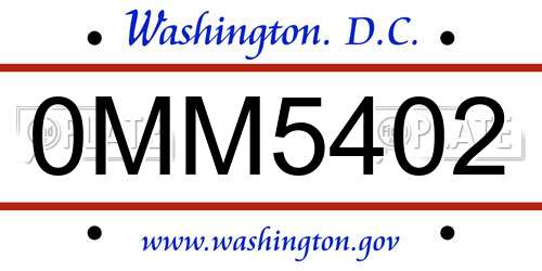 0MM5402 District Of Columbia License Plate