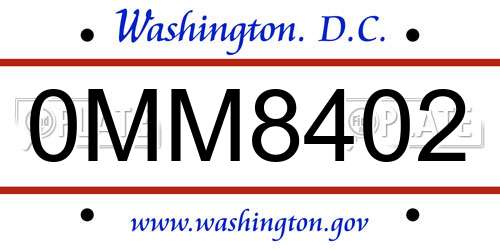 0MM8402 District Of Columbia License Plate