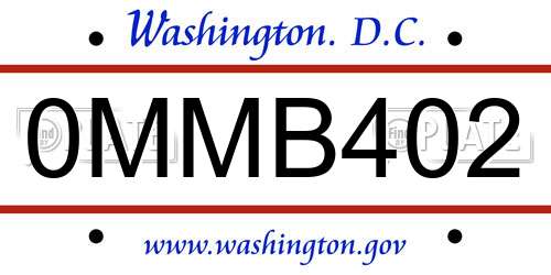 0MMB402 District Of Columbia License Plate