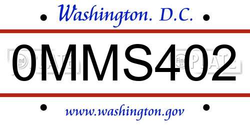 0MMS402 District Of Columbia License Plate