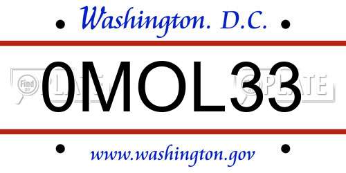 0MOL33 District Of Columbia License Plate