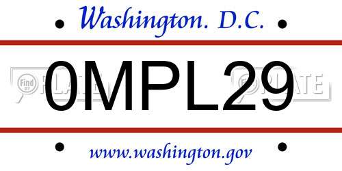 0MPL29 District Of Columbia License Plate
