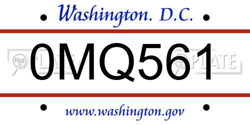 0MQ561 District Of Columbia License Plate