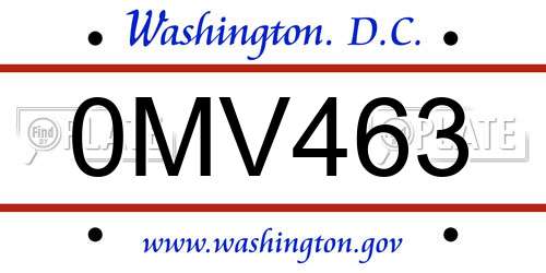 0MV463 District Of Columbia License Plate