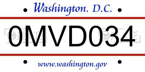 0MVD034 District Of Columbia License Plate
